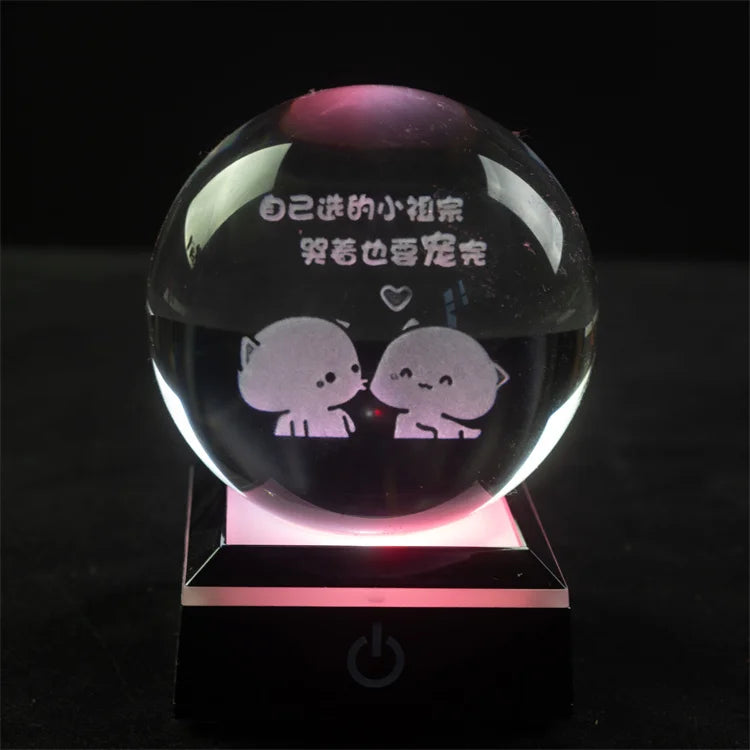 Christmas Atmosphere Desk Table USB Powered Carved 3D Crystal Ball Led Night Lamp Bedroom Decoration