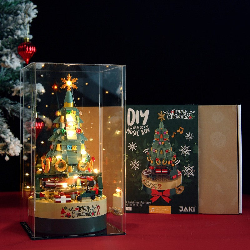 Genuine Jiaqi 1302 Colorful Christmas Tree Building Blocks Rotating Music Box Chinese Christmas Building Blocks Gift