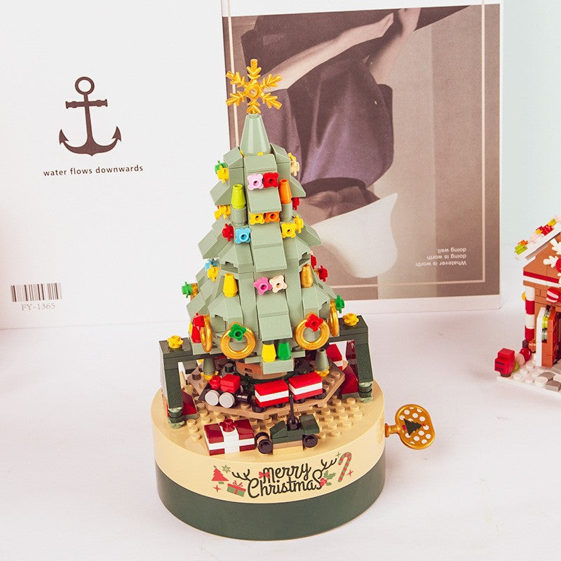 Genuine Jiaqi 1302 Colorful Christmas Tree Building Blocks Rotating Music Box Chinese Christmas Building Blocks Gift