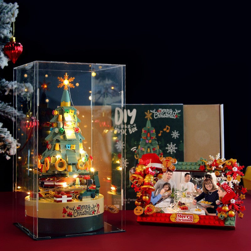 Genuine Jiaqi 1302 Colorful Christmas Tree Building Blocks Rotating Music Box Chinese Christmas Building Blocks Gift