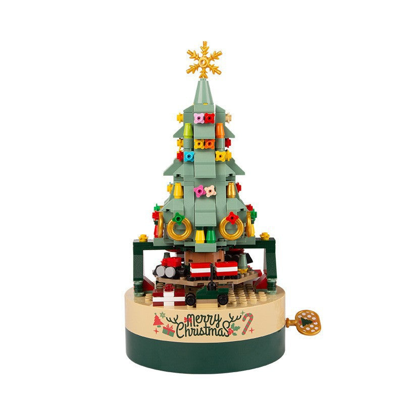 Genuine Jiaqi 1302 Colorful Christmas Tree Building Blocks Rotating Music Box Chinese Christmas Building Blocks Gift