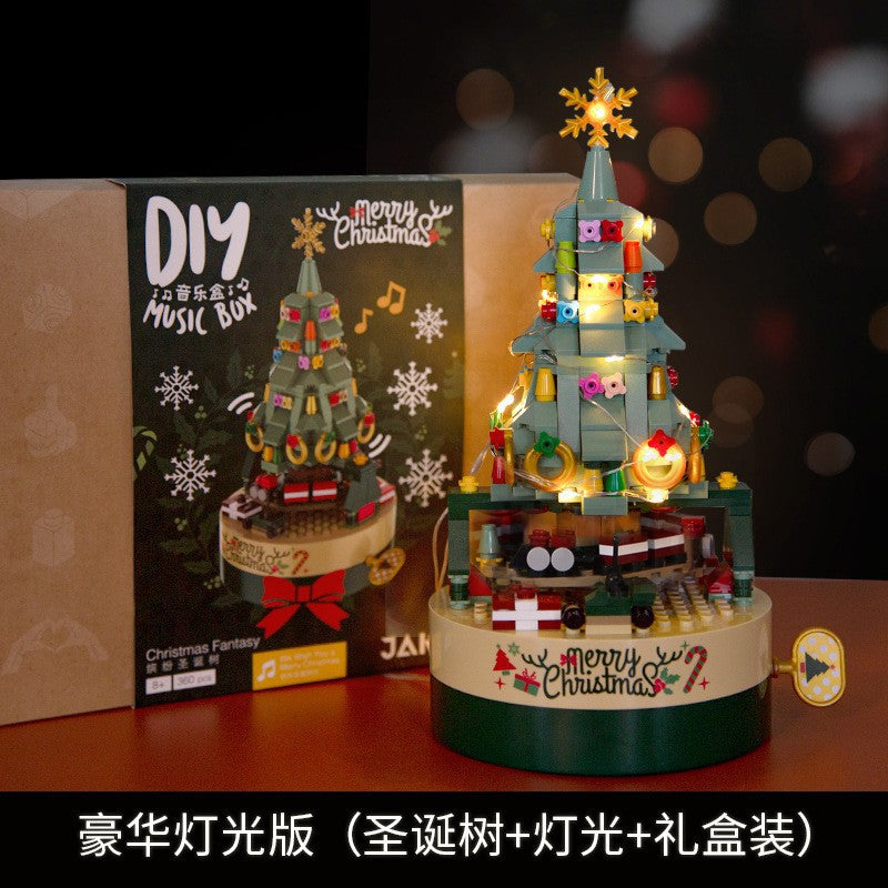 Genuine Jiaqi 1302 Colorful Christmas Tree Building Blocks Rotating Music Box Chinese Christmas Building Blocks Gift