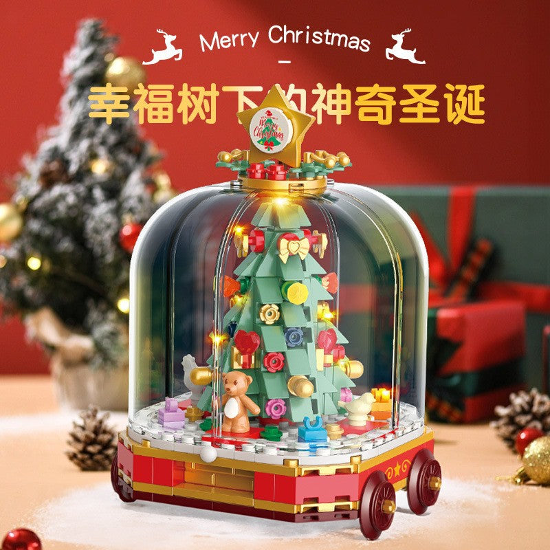 Genuine Jiaqi 1302 Colorful Christmas Tree Building Blocks Rotating Music Box Chinese Christmas Building Blocks Gift