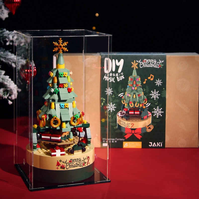 Genuine Jiaqi 1302 Colorful Christmas Tree Building Blocks Rotating Music Box Chinese Christmas Building Blocks Gift