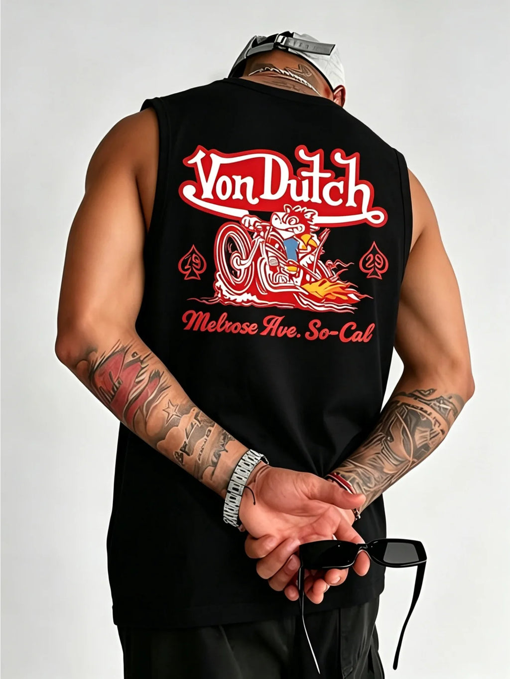 Men's Summer American High-Street Retro Print Tank Top: Streetwear Hip-Hop Style, Loose-Fit, Round Neck, Sleeveless Top
