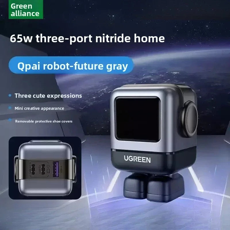 Ugreen 65W GaN Fast Charger 2C1A Mini Robot Quick Charge PD QC Wall Adapter Portable Travel Charger For Phones Laptop Gifts