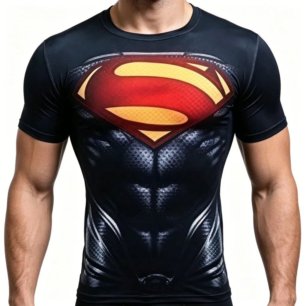 Men's Compression Sports T-shirt Elastic Breathable Quick-dry Anime Print Gym Fitness Casual Top