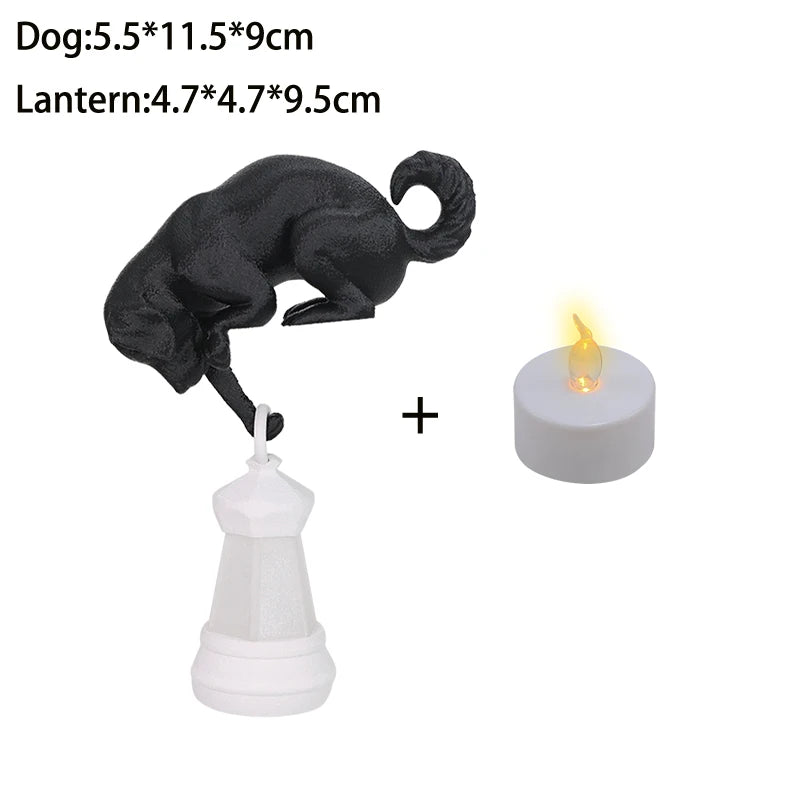 Cat Shelf Hook with Lantern Figurine Statue Home Bedroom Desk Ornament Decoration Night Light