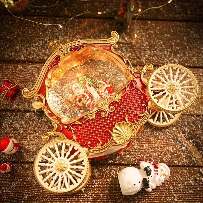 1PC Vintage Christmas Carousel Music Box with Snow Globe Festive Holiday Decoration for Christmas And New Year Celebrations