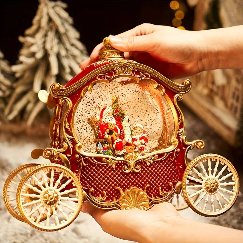 1PC Vintage Christmas Carousel Music Box with Snow Globe Festive Holiday Decoration for Christmas And New Year Celebrations