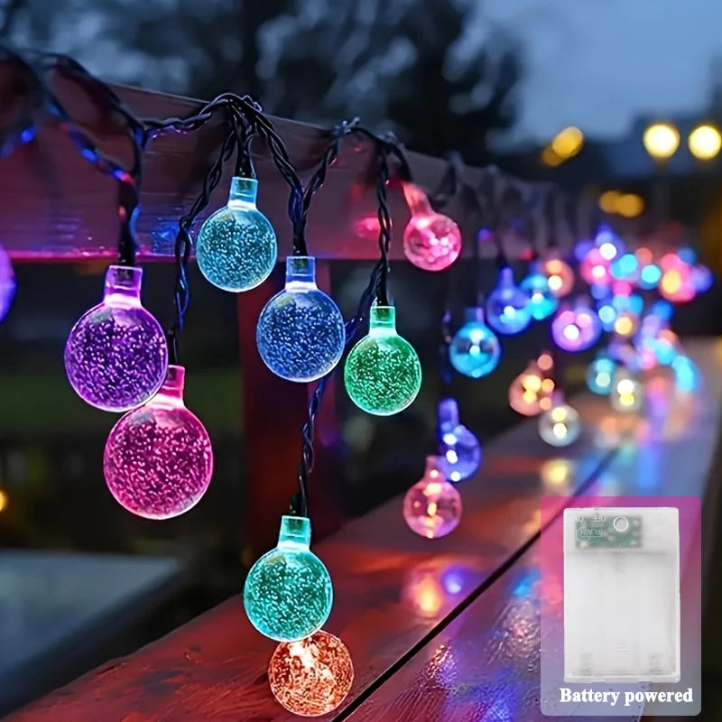 LED Crystal Ball String Lights Battery Powered Fairy Lamps Waterproof 8 Modes for Outdoor Christmas Garden Patio Tree Decoration
