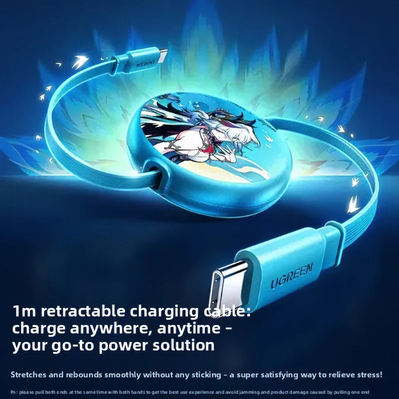UGREEN Retractable USB-C 100W Nexode Model Honkai: Star Rail Edition Cyan Yao Guang's Joint Telescopic Fast Charging Data Cable