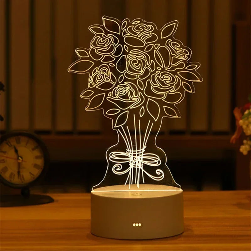 3D Acrylic LED Night Light USB Powered Bedroom Bedside Decor Night Lamp Birthday Kid Gifts Table Ornaments Novelty Lighting