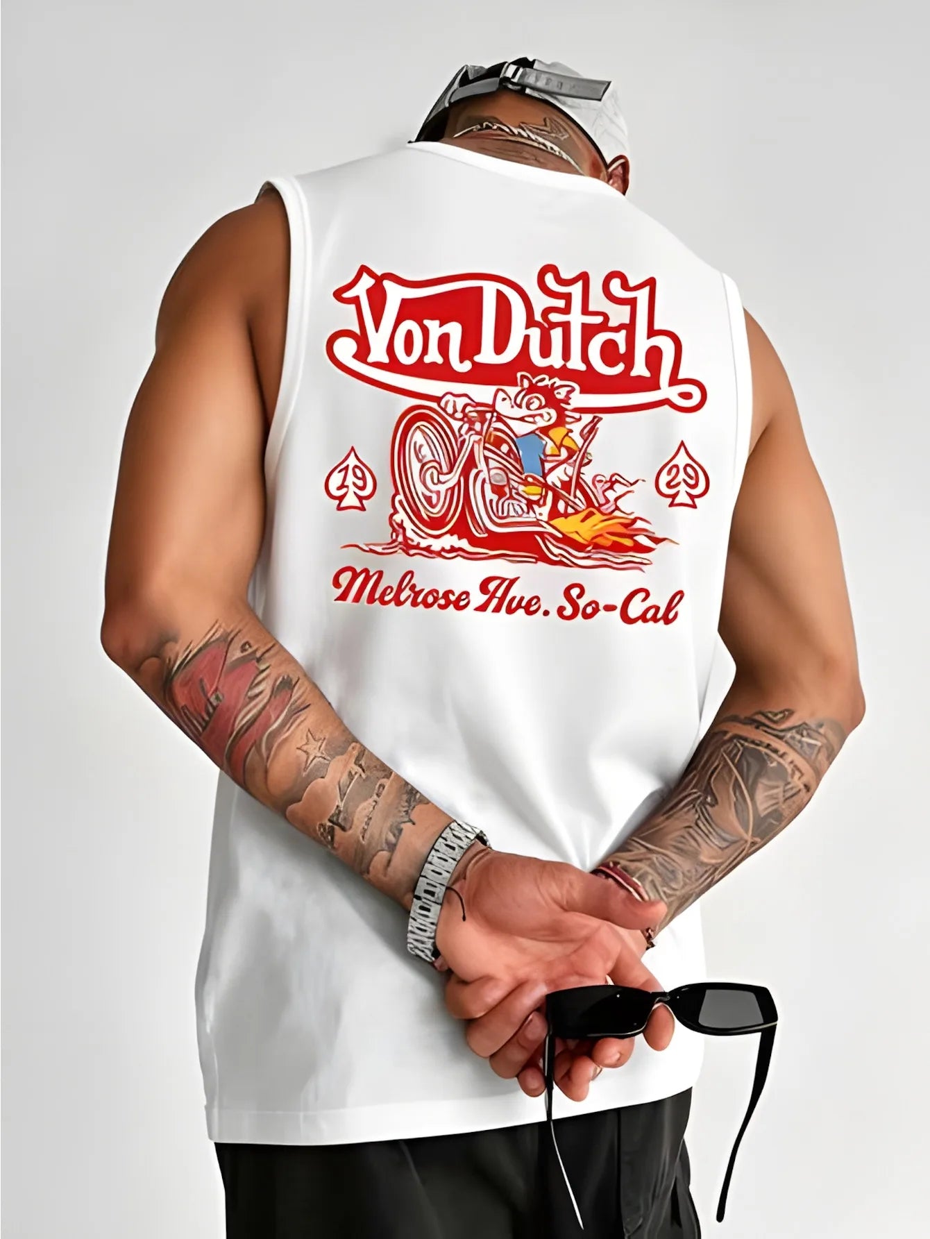 Men's Summer American High-Street Retro Print Tank Top: Streetwear Hip-Hop Style, Loose-Fit, Round Neck, Sleeveless Top