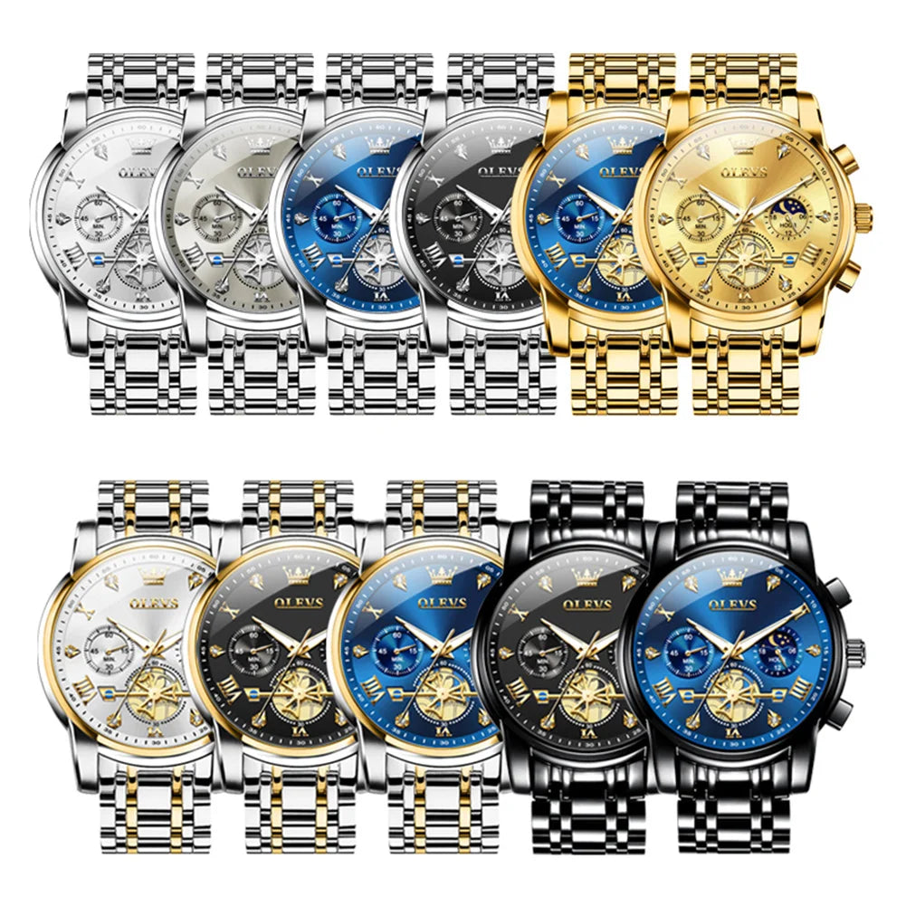 OLEVS 2856 Brand original authentic watches for man luxury Steel belt multifunctional chronograph quartz men's watch Gift Box