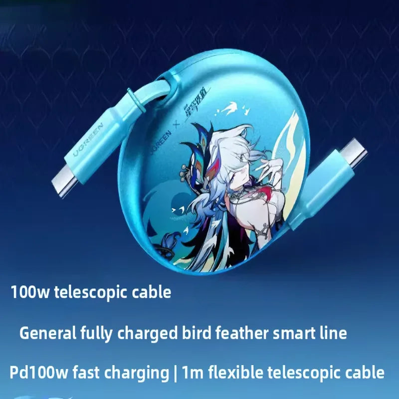 UGREEN Retractable USB-C 100W Nexode Model Honkai: Star Rail Edition Cyan Yao Guang's Joint Telescopic Fast Charging Data Cable