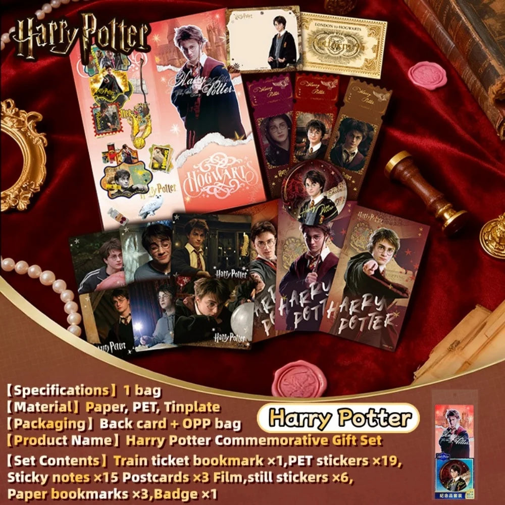 Genuine Harry Potter Commemorative Ticket Holder Set Hogwarts Theme Postcards Stickers Bookmark Sticky Notes Set Christmas Gift