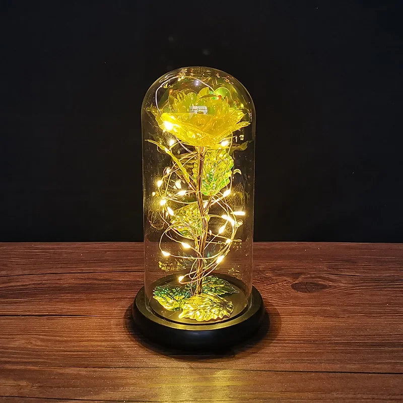 LED Night Light Transparent Permanent Flower Glass Cover Foil Artificial Flower Valentine's Day Gift Creative Ornaments