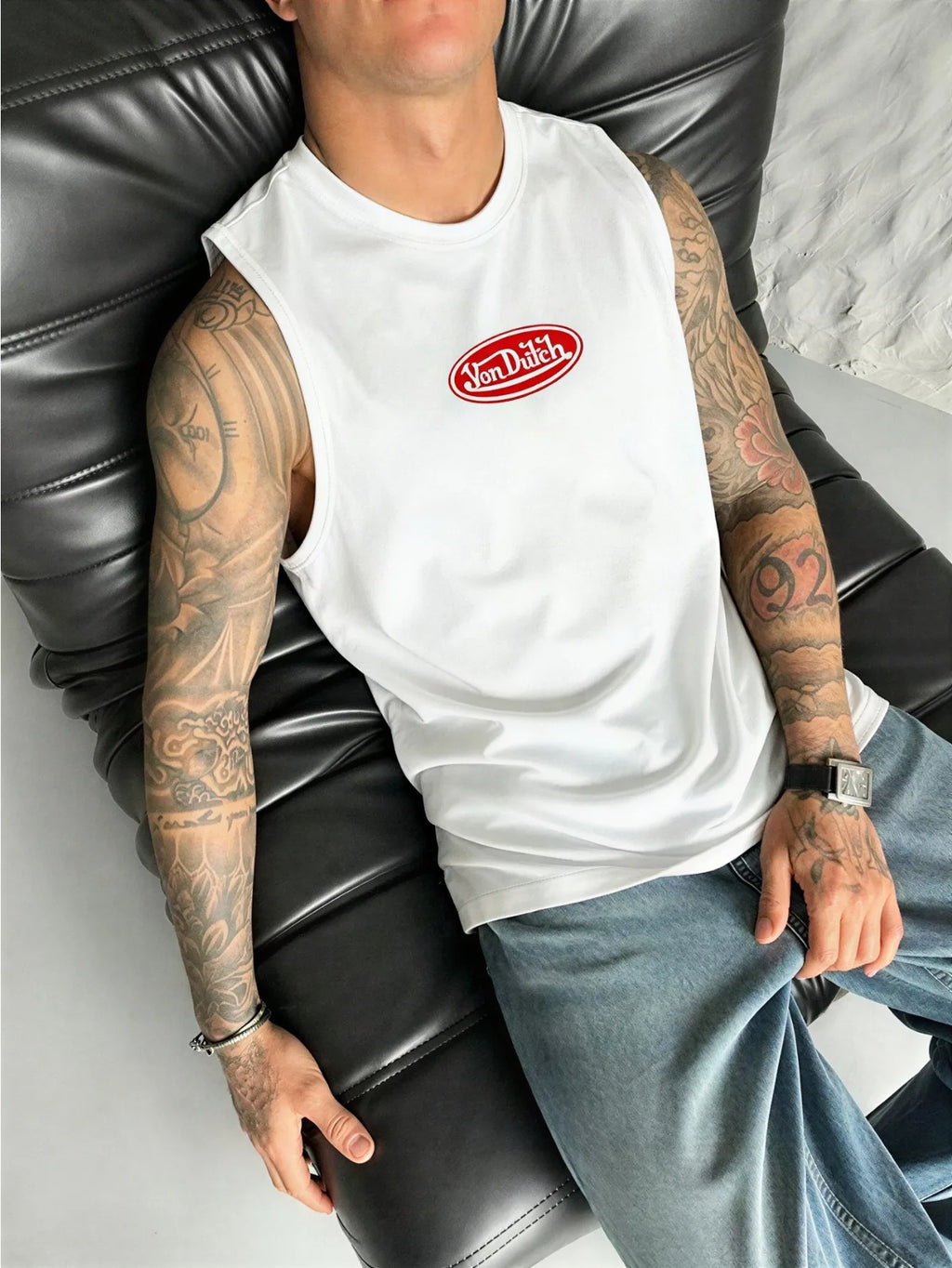 Men's Summer American High-Street Retro Print Tank Top: Streetwear Hip-Hop Style, Loose-Fit, Round Neck, Sleeveless Top