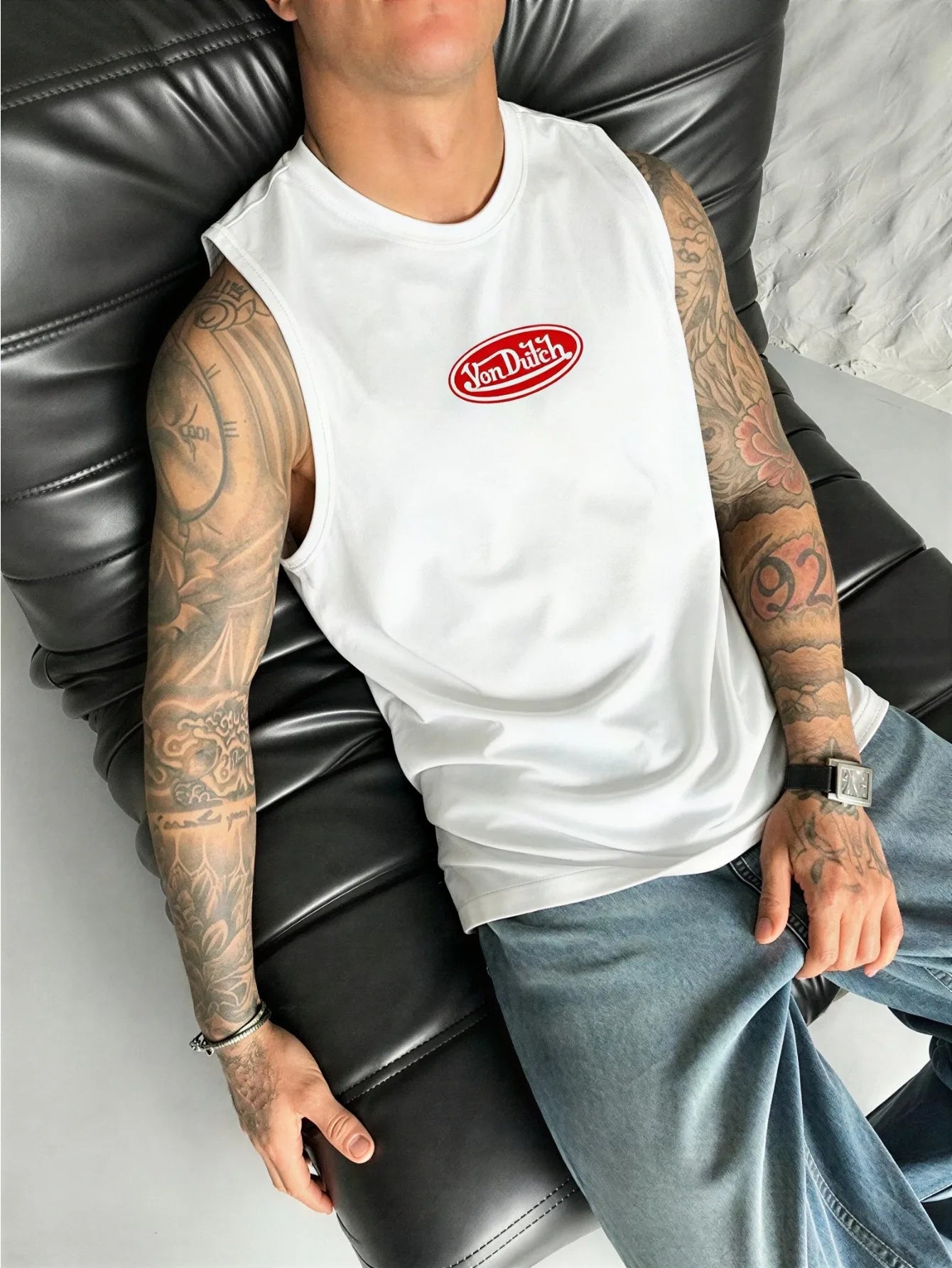 Men's Summer American High-Street Retro Print Tank Top: Streetwear Hip-Hop Style, Loose-Fit, Round Neck, Sleeveless Top