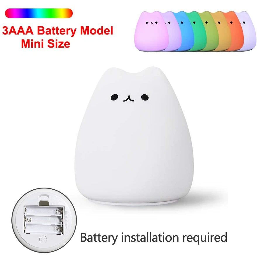 Cute Cat Night Light For Baby Kids Cartoon 7 Colors Silicone Sleeping Lamp Touch Sensor Table Lamp For Home Bedroom Decoration