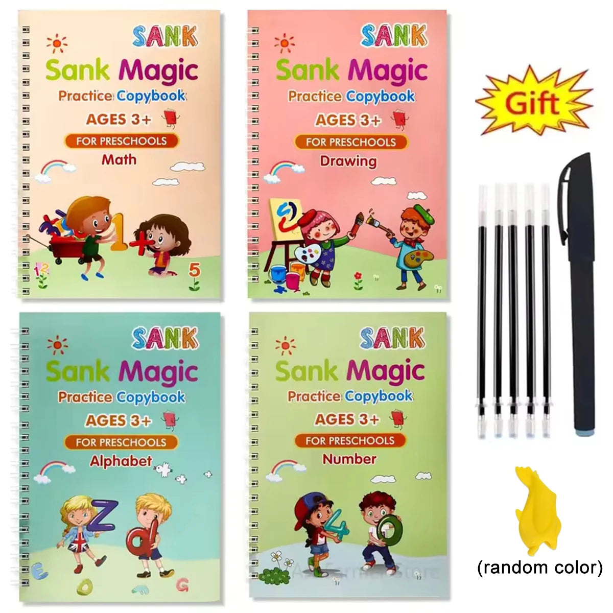4Books/set Sank Magic Practice Copybook Pen Preschools Kids Calligraphy English Verison Early Education Reusable Writing Book