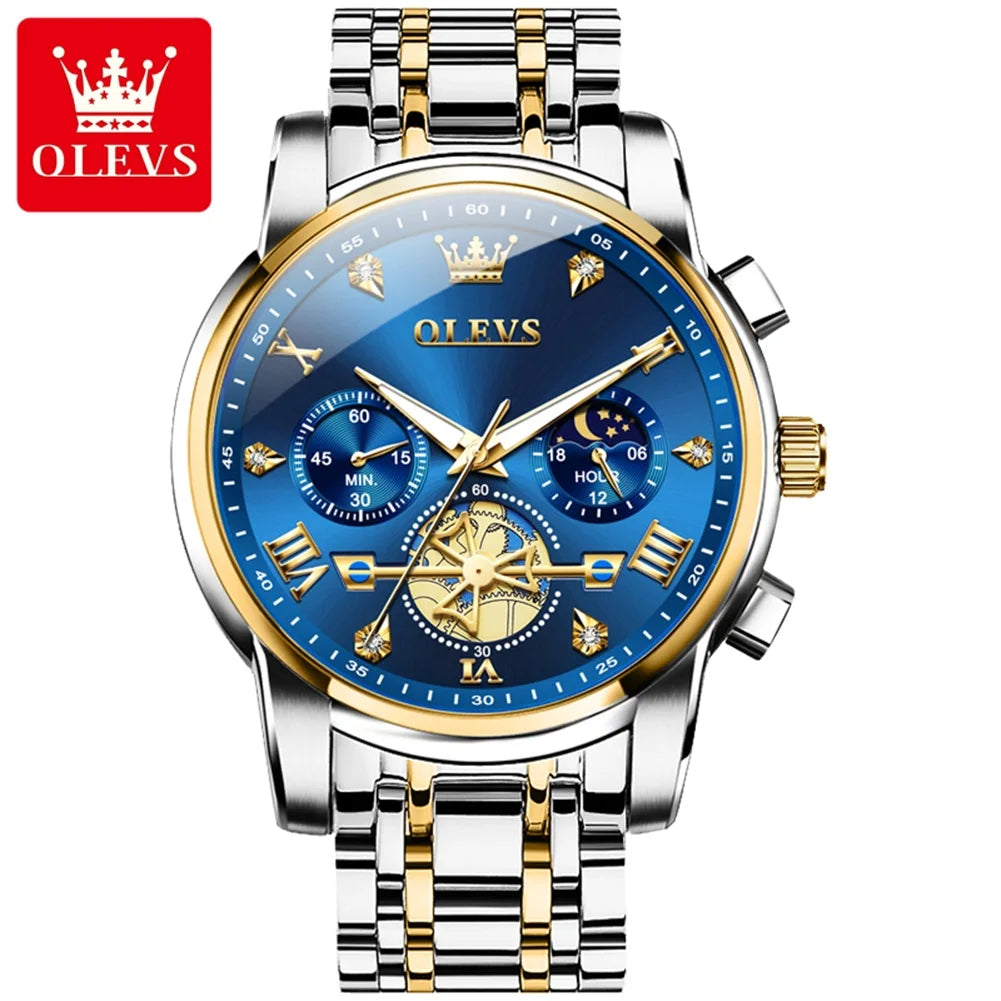 OLEVS 2856 Brand original authentic watches for man luxury Steel belt multifunctional chronograph quartz men's watch Gift Box