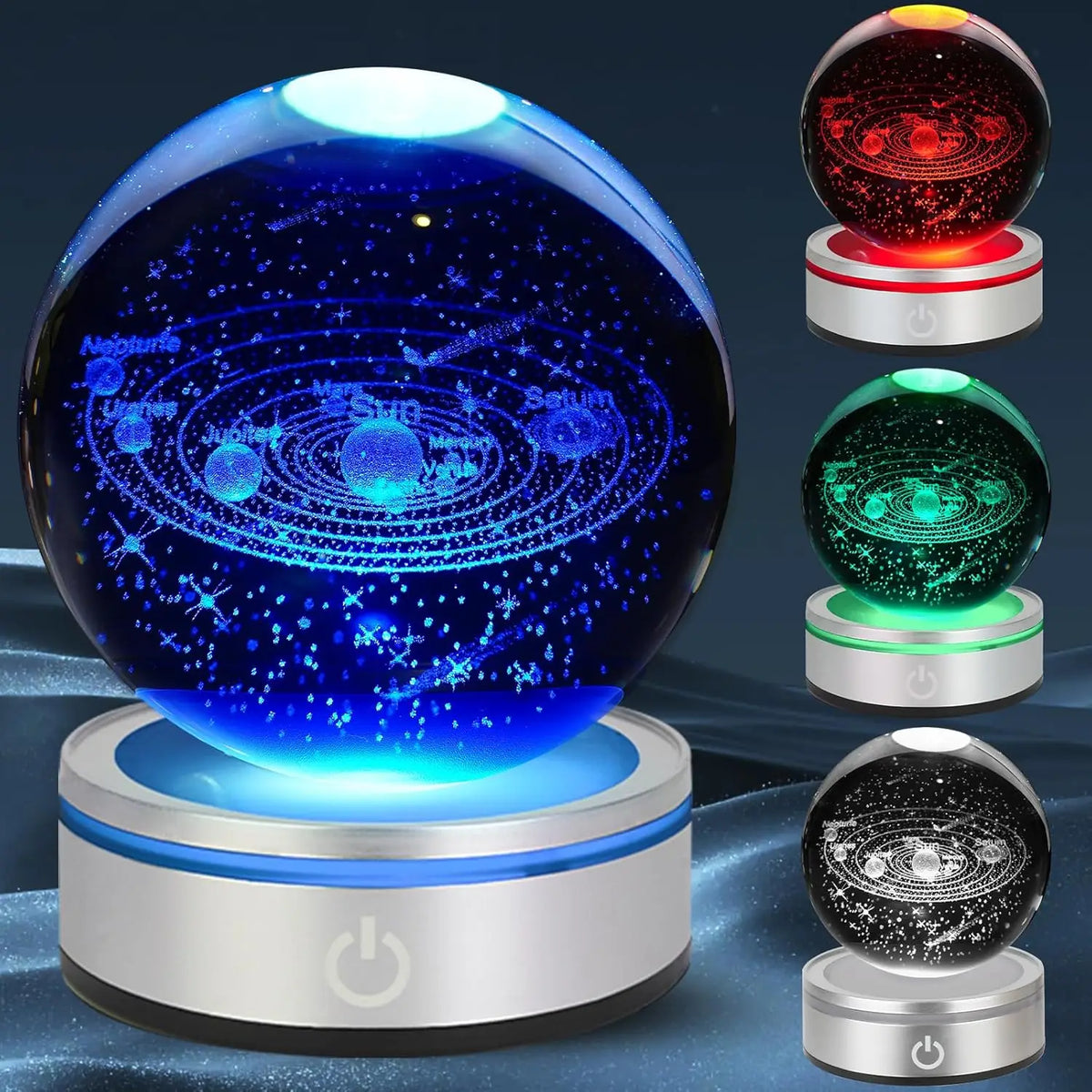 3D Crystal Ball Night Light Solar System LED Colorful Lighting Touch Base Galaxy Planets Lamp for Bedroom Decoration Astronomy