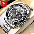 OLEVS Men Skeleton Quartz Watch Chronograph Moon Phase Waterproof Luminous Stainless Steel Sport Wristwatch Casual Clock 2990