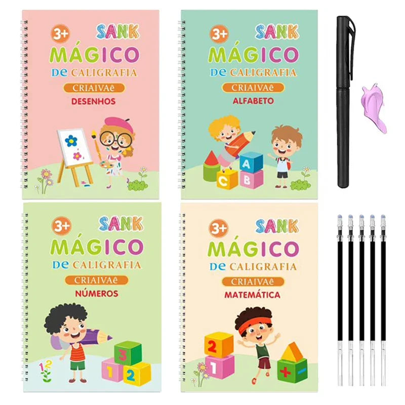 4 Books Montessori SANK English Magic Copybook Reusable Writing Practice 3D Calligraphy Book Wipe-free Education Books