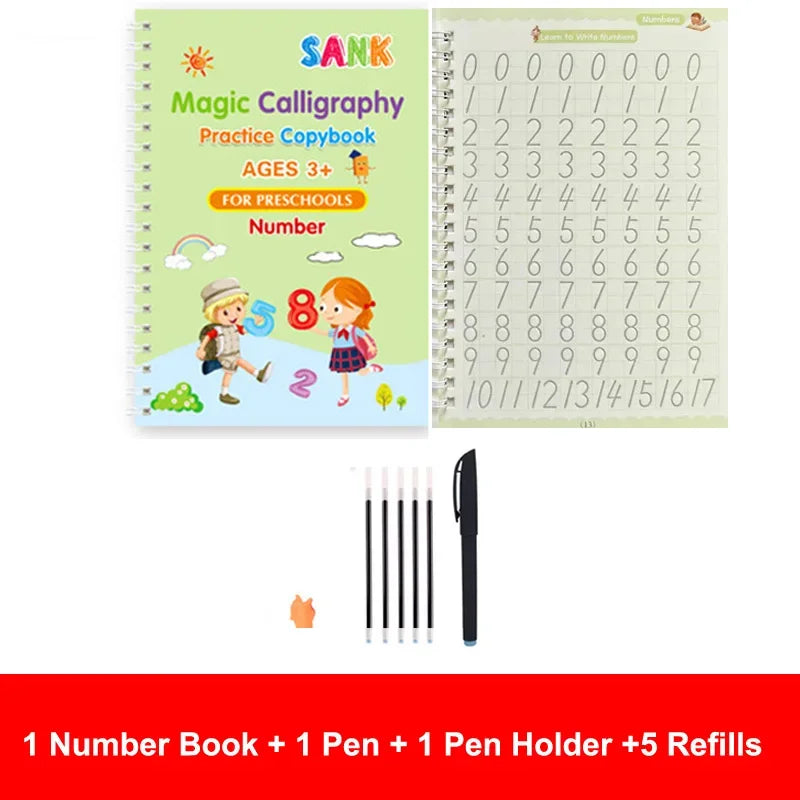1/4PCS Sank Magic Practice Copybook Pen Preschools Kids Calligraphy English Verison Free Wiping Children Reusable Writing Book