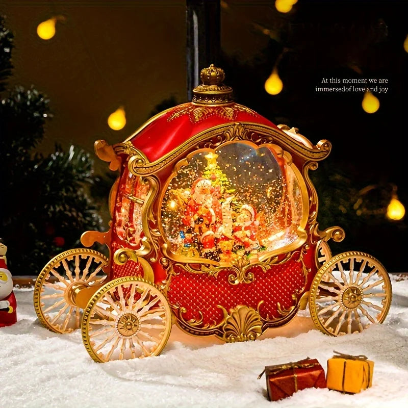 1PC Vintage Christmas Carousel Music Box with Snow Globe Festive Holiday Decoration for Christmas And New Year Celebrations