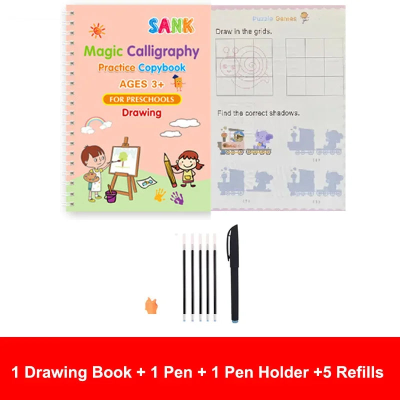 1/4PCS Sank Magic Practice Copybook Pen Preschools Kids Calligraphy English Verison Free Wiping Children Reusable Writing Book