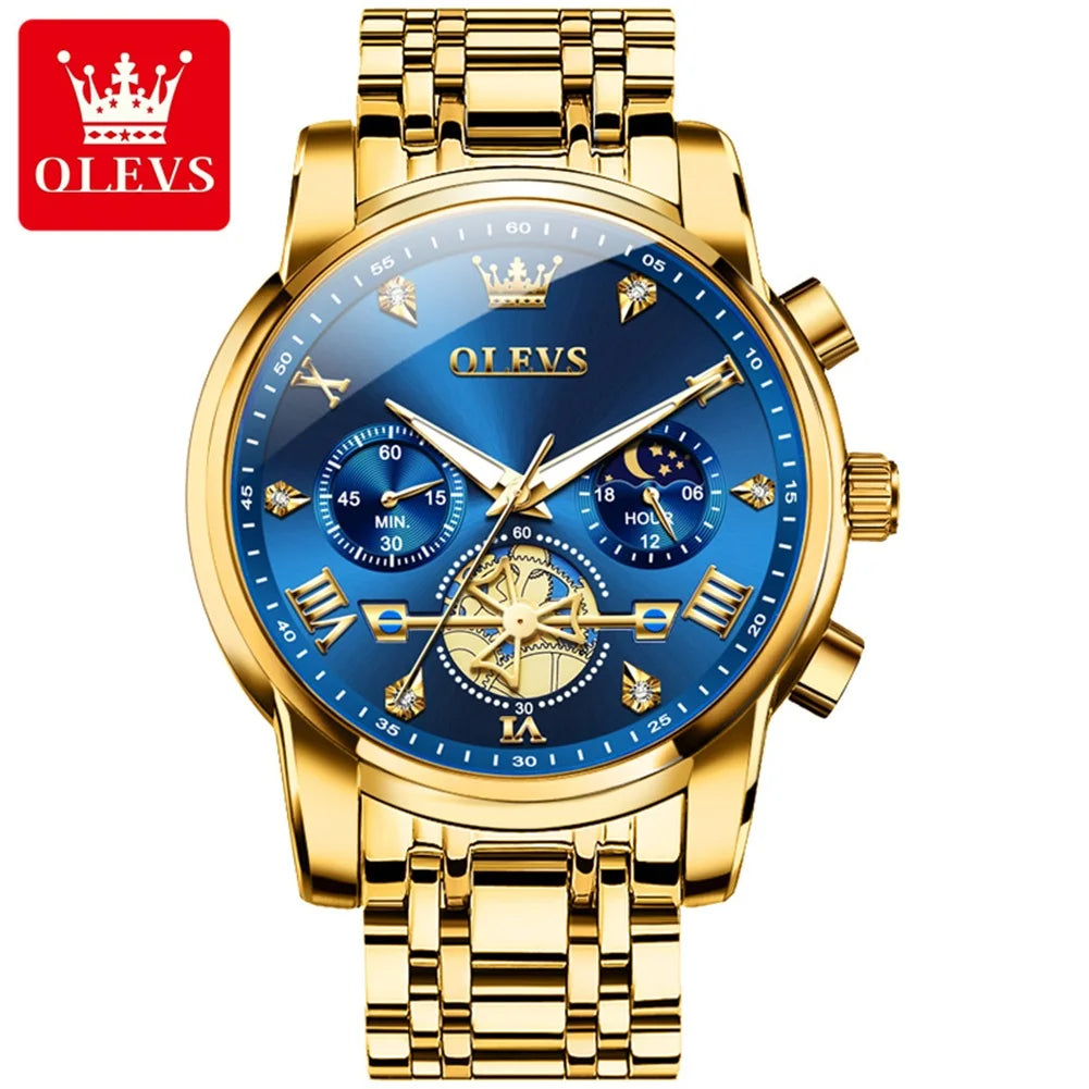 OLEVS 2856 Brand original authentic watches for man luxury Steel belt multifunctional chronograph quartz men's watch Gift Box