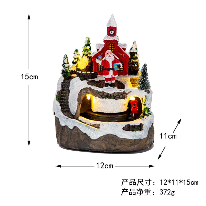 Christmas Music Gift Box Home Decoration Popcorn Scene Village Rotating Santa Statue Christmas Desktop Decor Xmas Kid Child Gift