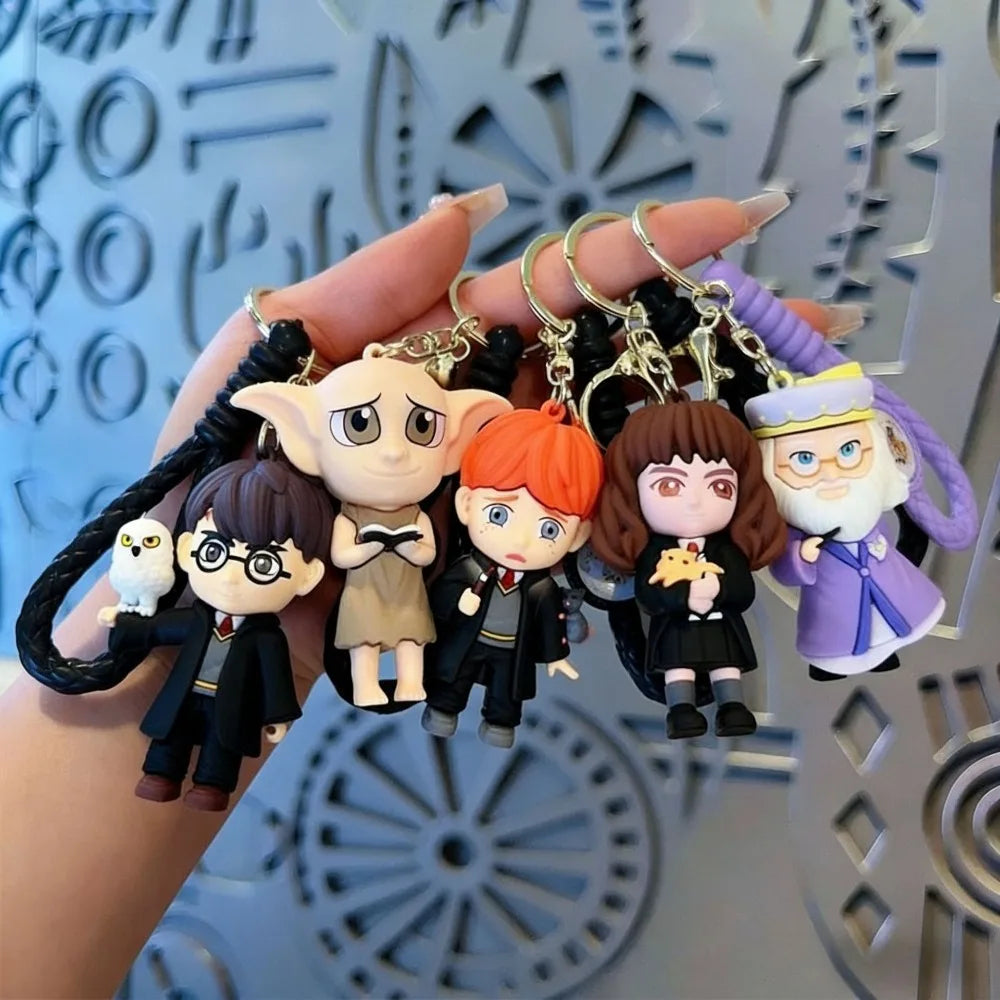 Harry Potter 3D silicone character keychain cute mini cartoon character bag pendant car keychain fans collect birthday gifts.