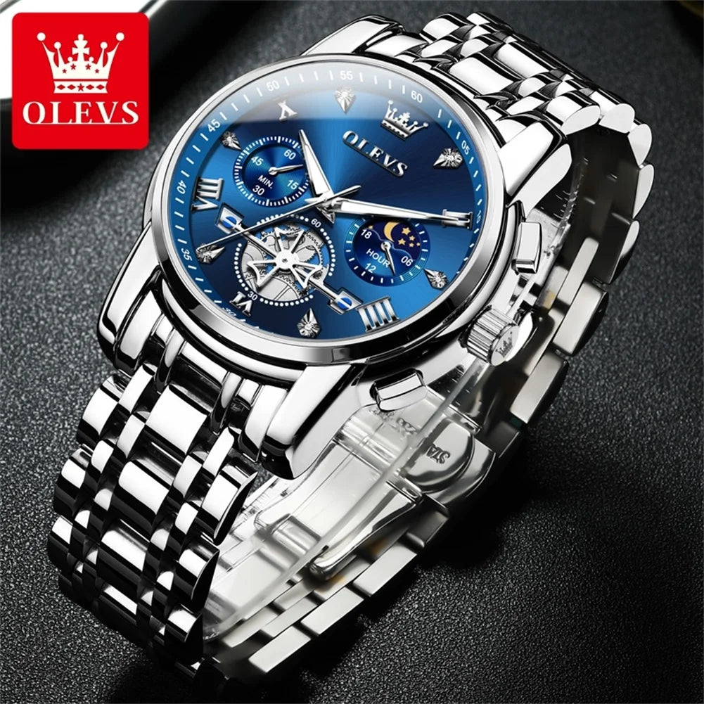 OLEVS 2856 Brand original authentic watches for man luxury Steel belt multifunctional chronograph quartz men's watch Gift Box