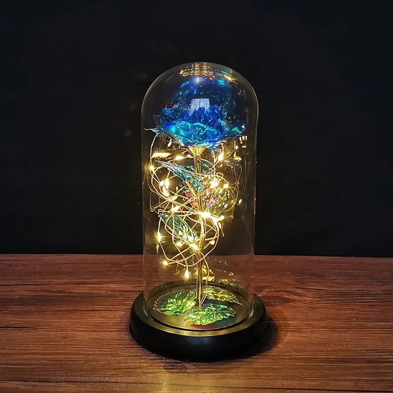 LED Night Light Transparent Permanent Flower Glass Cover Foil Artificial Flower Valentine's Day Gift Creative Ornaments