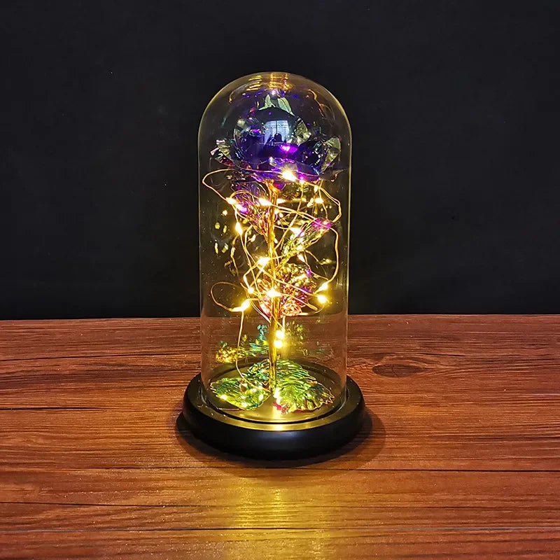 LED Night Light Transparent Permanent Flower Glass Cover Foil Artificial Flower Valentine's Day Gift Creative Ornaments