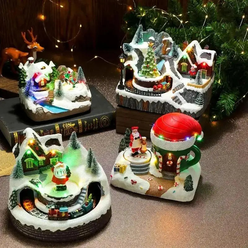 Assorted Christmas Rotating Light-Up Musical Resin Music Box Ornaments Christmas Present