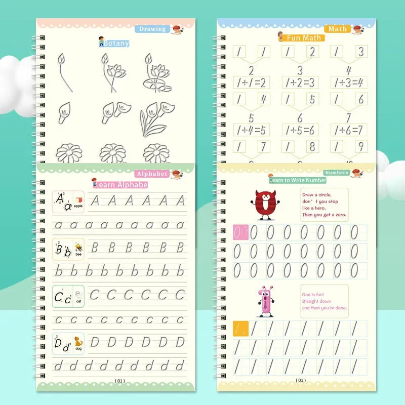 16pcs Sank Magic Practice Copybook Pen Preschools Kids Calligraphy English Verison Free Wiping Children Reusable Writing Book