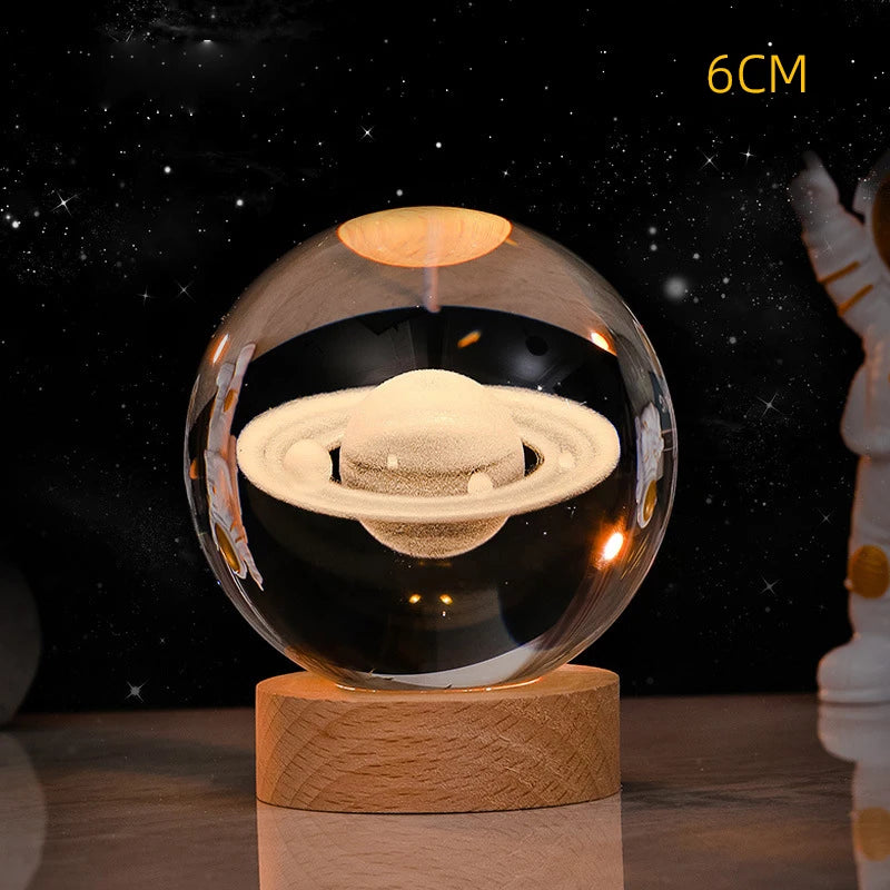 3D Crystal Ball Night Light Lamp - Laser Engraved Solar System Globe, Astronomy Planet, Birthday Gift, Home Desktop Decoration