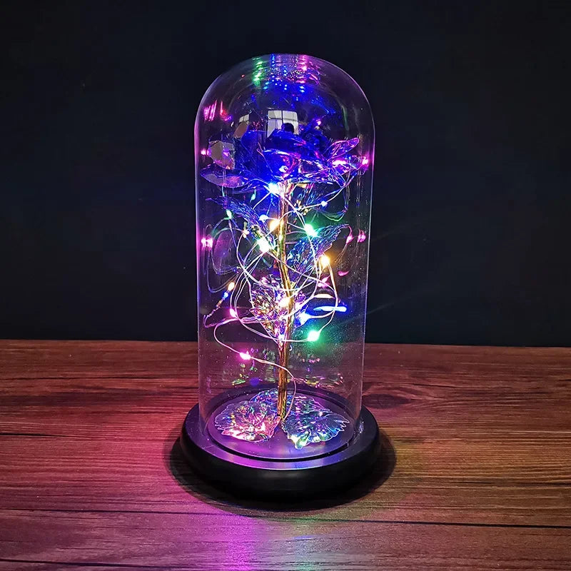 LED Night Light Transparent Permanent Flower Glass Cover Foil Artificial Flower Valentine's Day Gift Creative Ornaments