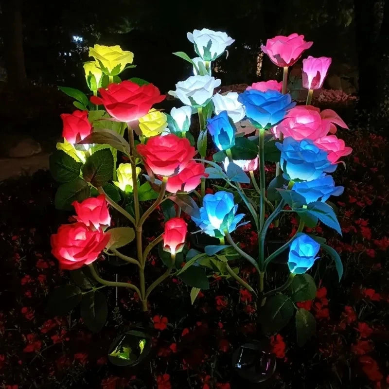LED Artificial Rose Flower Ground Light Holiday Garden Summer Wedding Party Outdoor Courtyard Patio Decoration Solar Lawn Lamp