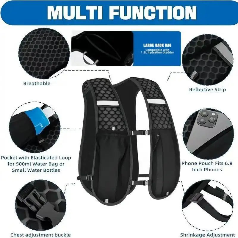Marathoner Running Hydration Vest Backpack for Trail Race Hiking Cycling Climbing Jogging - Adjustable Comfortable Water Storage