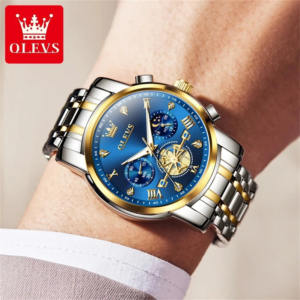 OLEVS 2856 Brand original authentic watches for man luxury Steel belt multifunctional chronograph quartz men's watch Gift Box