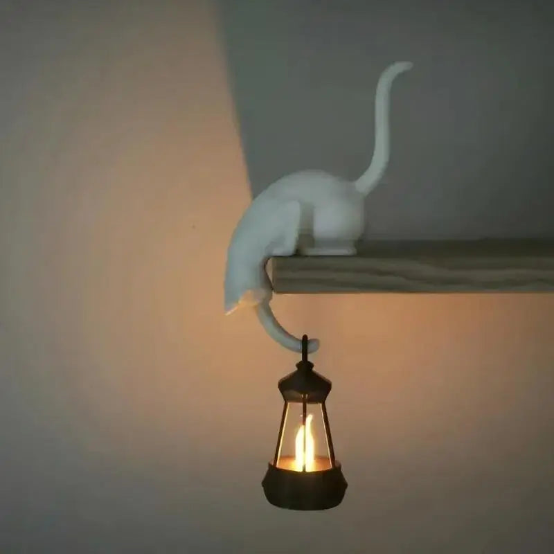 Cat Shelf Hook With Lantern Figurine Statue Home Bedroom Desk Ornament Decoration Night Light Accessories Gift