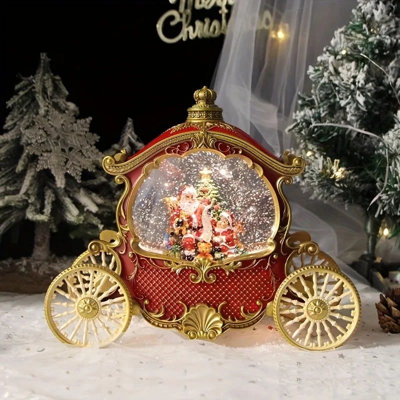 1PC Vintage Christmas Carousel Music Box with Snow Globe Festive Holiday Decoration for Christmas And New Year Celebrations
