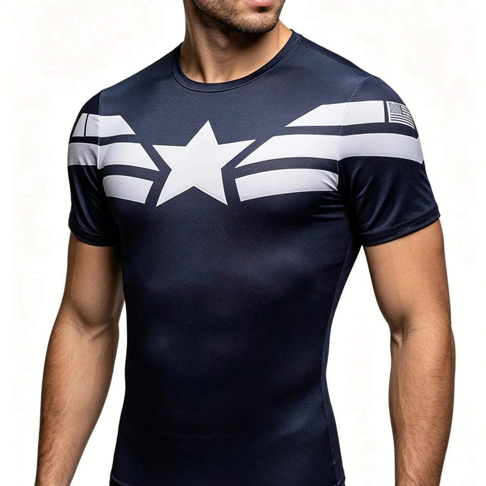 Men's Compression Sports T-shirt Elastic Breathable Quick-dry Anime Print Gym Fitness Casual Top