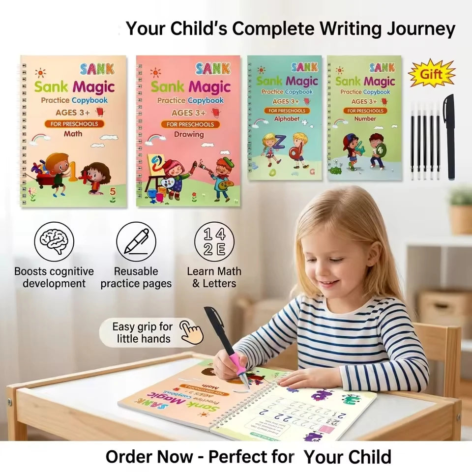 4Books/set Sank Magic Practice Copybook Pen Preschools Kids Calligraphy English Verison Early Education Reusable Writing Book